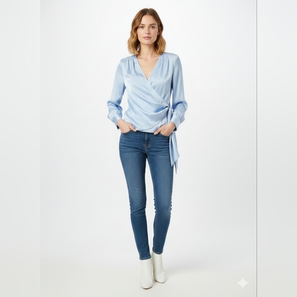 Worthington Tops - Worthington Soft Blue Wrap Blouse